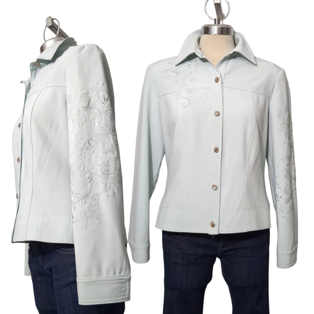 Proportion Petite Embroidery Light Blue Jacket Size 8 Petite
